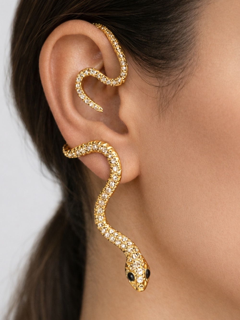 Gold Snake Ear Wrap Crawler Serpent Ear Cuff Non-Pierced Medusa Goth Edgy Grunge